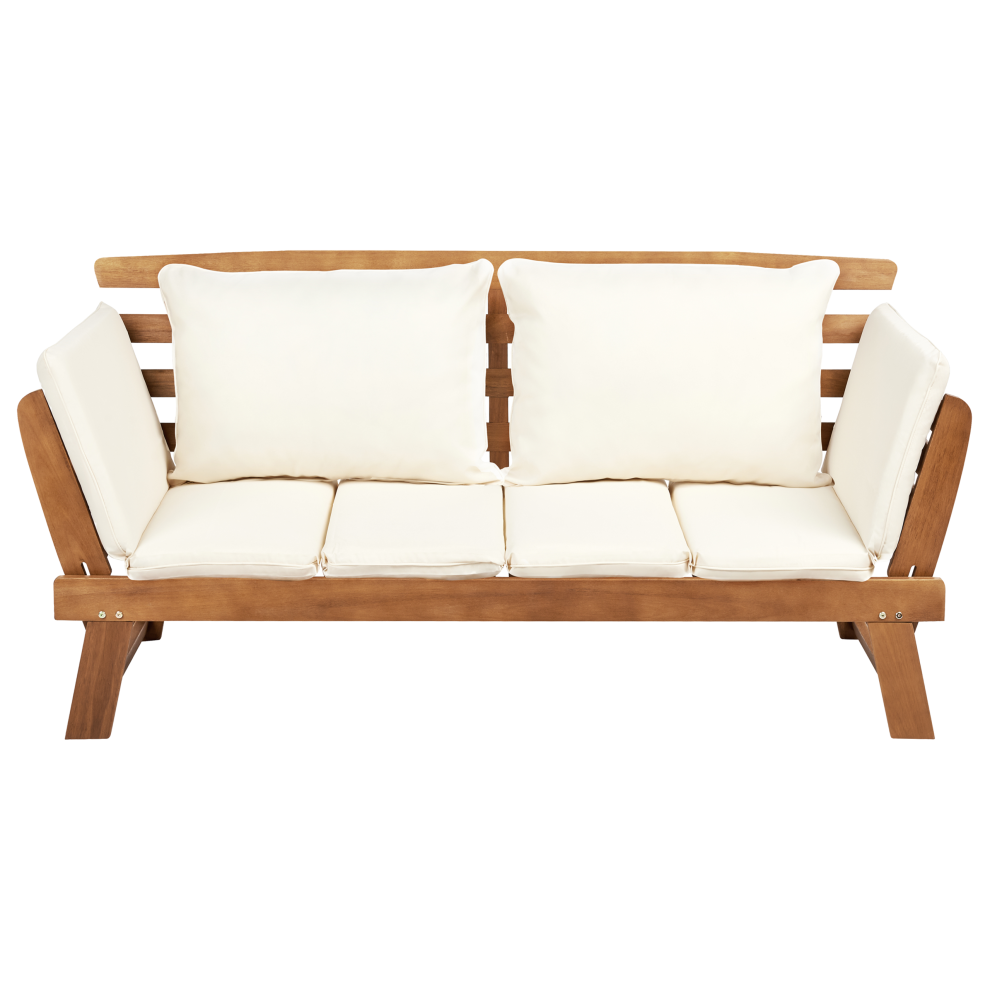 Garden Bench with Cushion PORTICI 210 cm Eucalyptus Wood Light Brown/ White