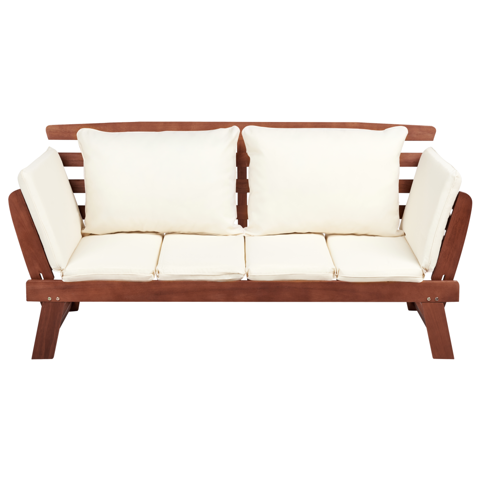 Garden Bench with Cushion PORTICI 210 cm Eucalyptus Wood Dark Brown/ White