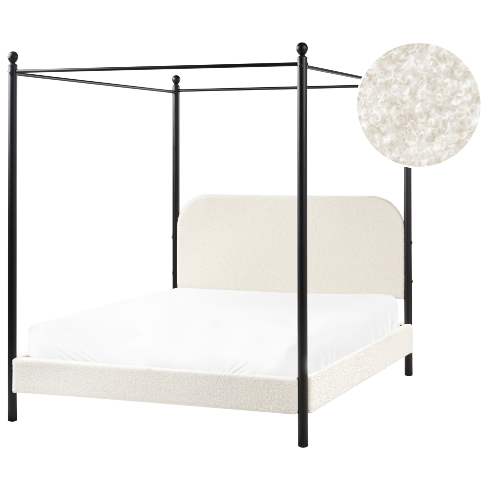 Four Poster Bed Boucle DANNEMOIS 140 x 200 cm (EU Double) Off-White
