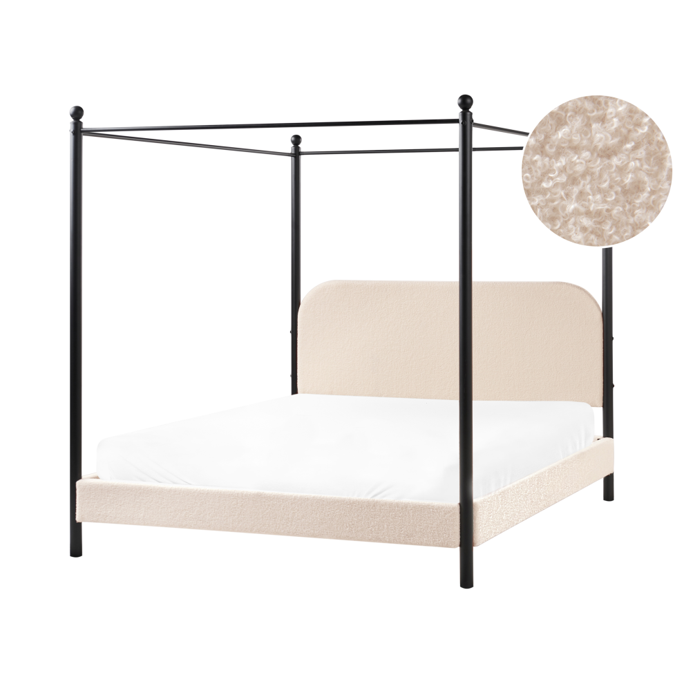 Four Poster Bed Boucle DANNEMOIS 160 x 200 cm (EU King Size) Beige
