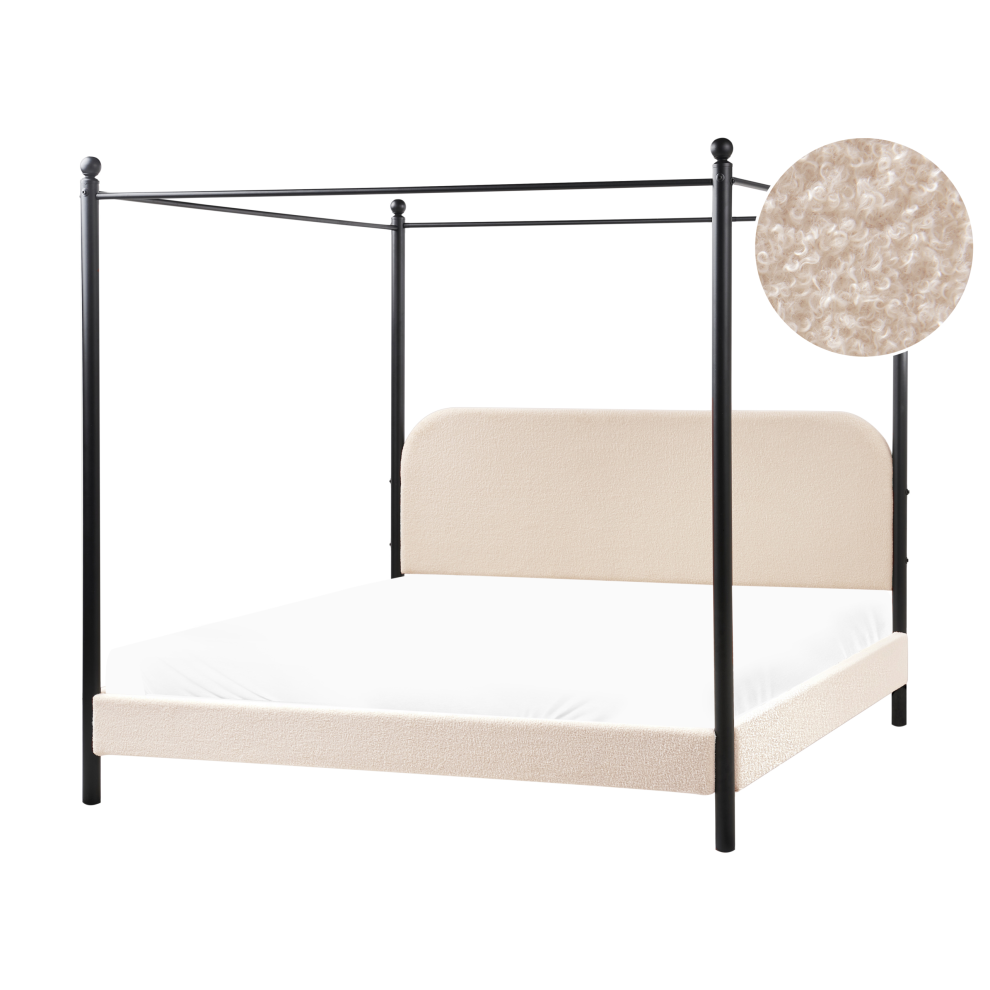 Four Poster Bed Boucle DANNEMOIS 180 x 200 cm (EU Super King) Beige