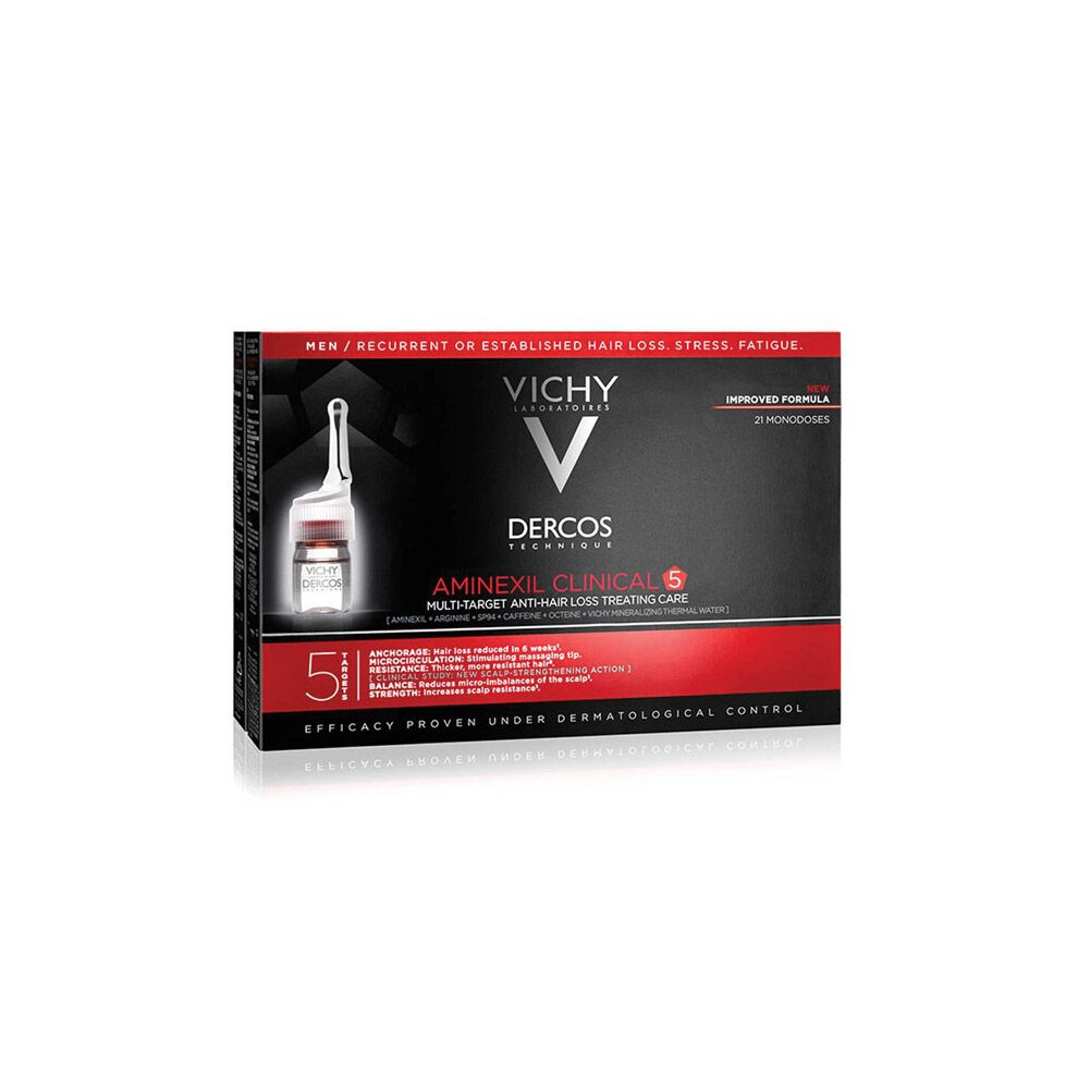 Vichy Dercos Aminexil SP94 Hair Loss Treatment for Men 21x6ml Strengthening Anti-Hair Fall Ampoules for Thicker, Fuller Hair