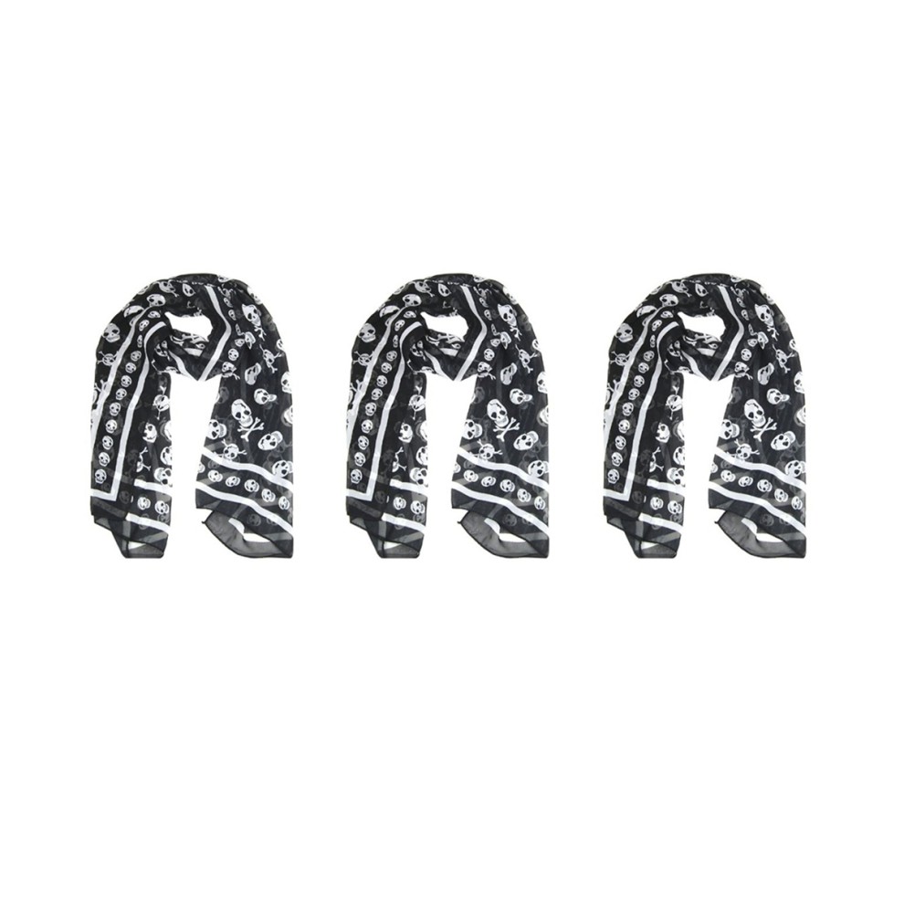 Sort Chiffon Silkefornemmelse Kranieprint Moderigtigt Langt TøRklæDe Med Wrap-Effekt-image