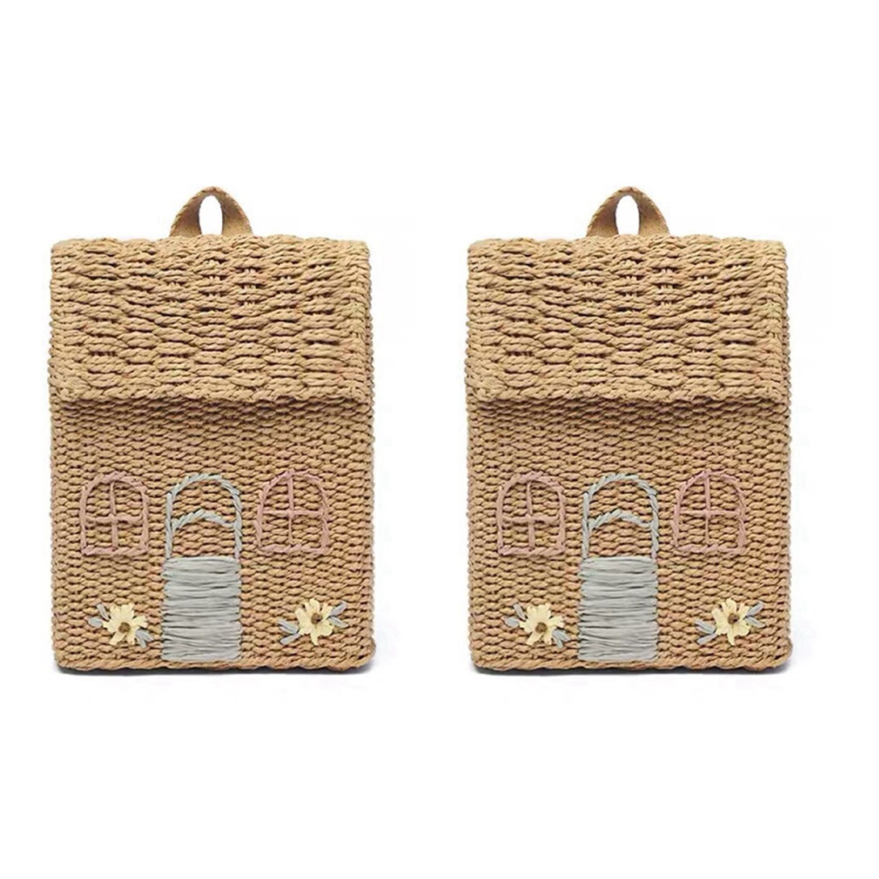 Dobbeltskuldret StråVæVet Skoletaske Til Studerende Med HåNdbæRing-image