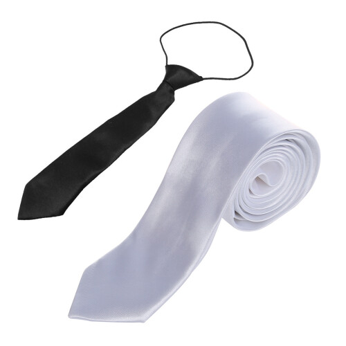 Solid Black Polyester Elastic Slim Necktie Neck Tie for Child