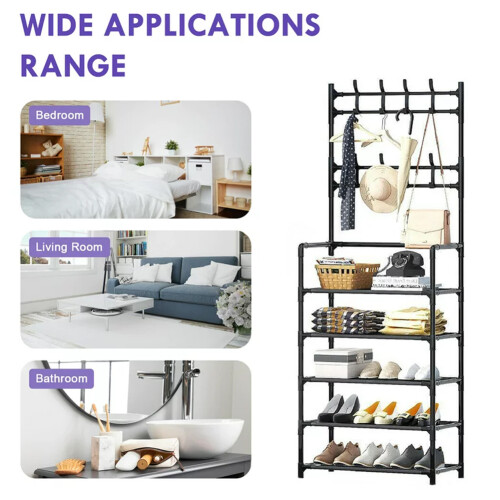 Living And Home Entryway 5 Tier Shoe Rack with Coat Hanger 2