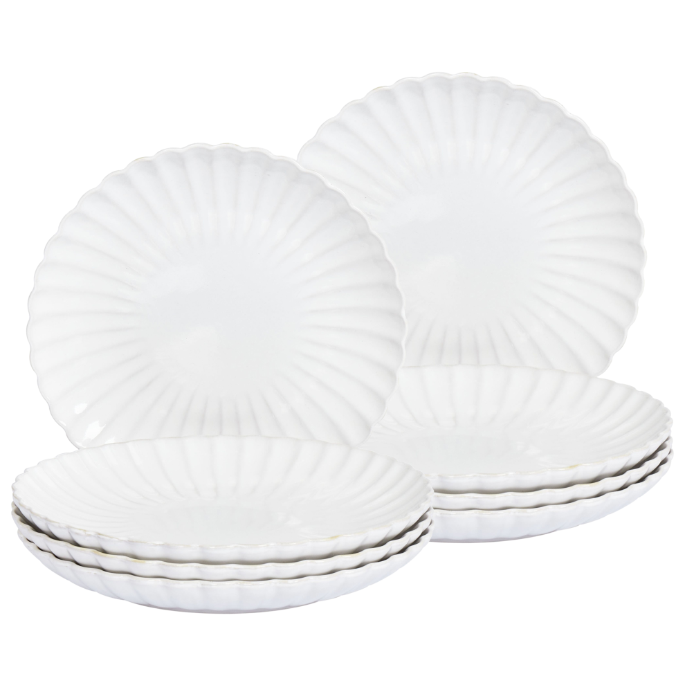 Set of 8 Dinner Plates NETTLE Stoneware Off-White