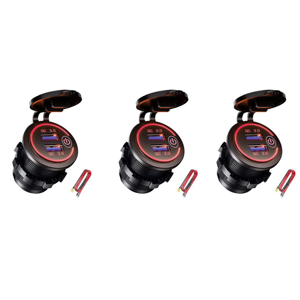 Qc 3.0 Dual Usb Charger Socket,For Car, Marine,Boat,Motorcycle,Red 4712071155188