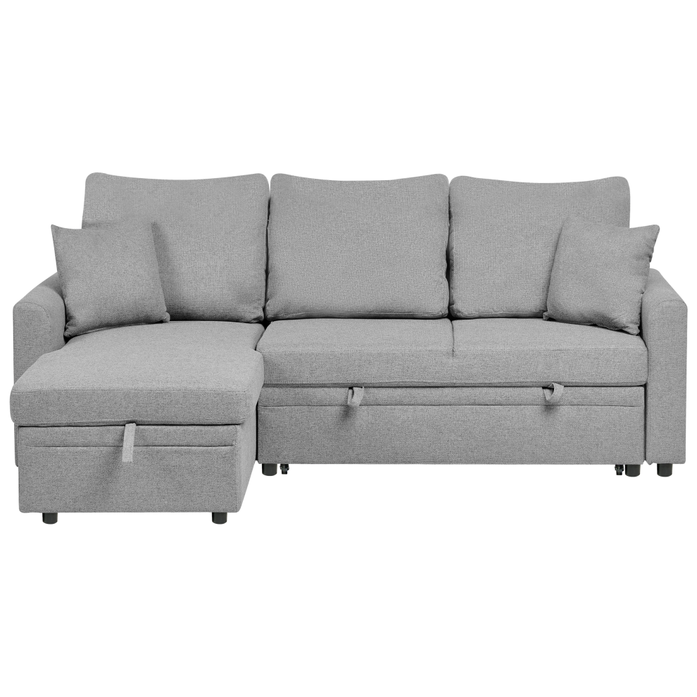 Corner Sofa Bed 3 Seater NASSJO Faux Linen Grey Right Hand