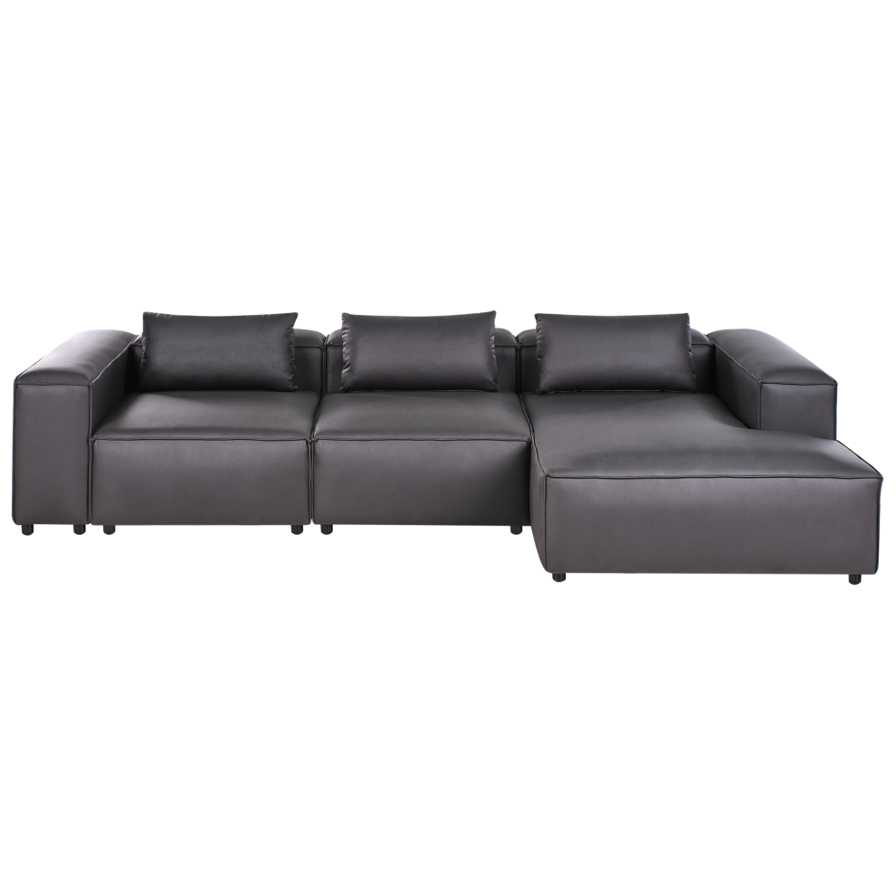 Modular Corner Sofa 4 Seater BRANDE Faux Leather Black Left Hand