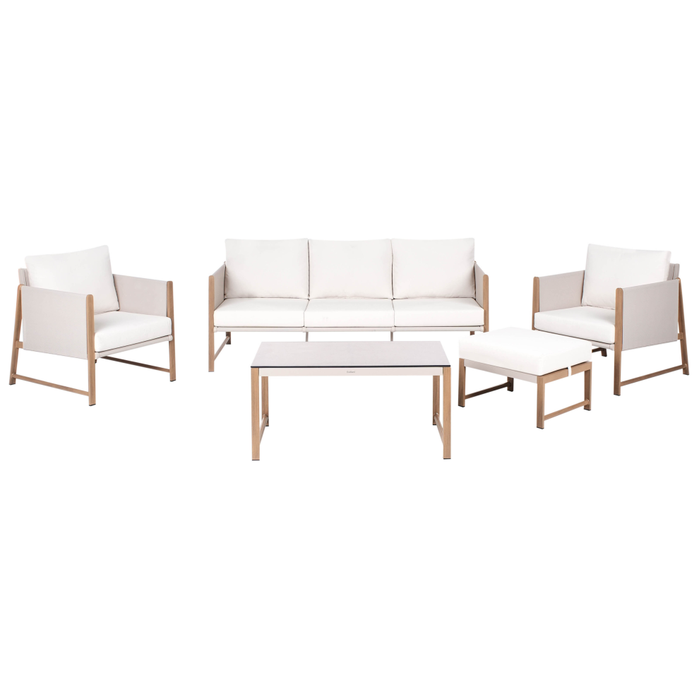Garden Lounge Set with Table and Ottoman 5 Seater NOLA Metal Light Beige