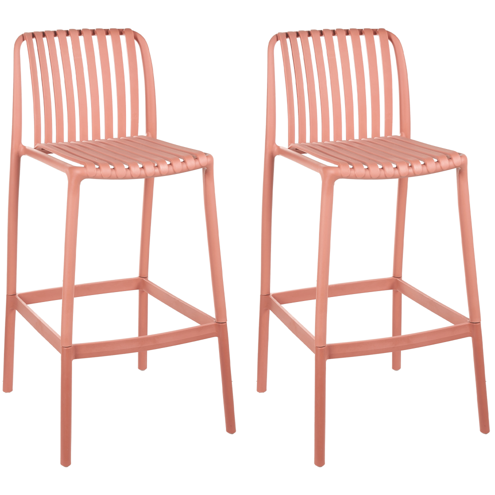 Set of 2 Bar Chairs ARICCIA 2 in 1 Synthetic Material Light Red