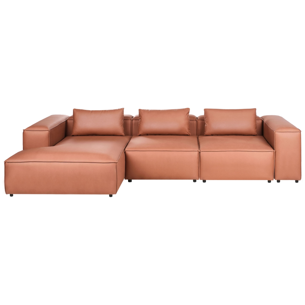 Modular Corner Sofa 4 Seater BRANDE Faux Leather Golden Brown Right Hand