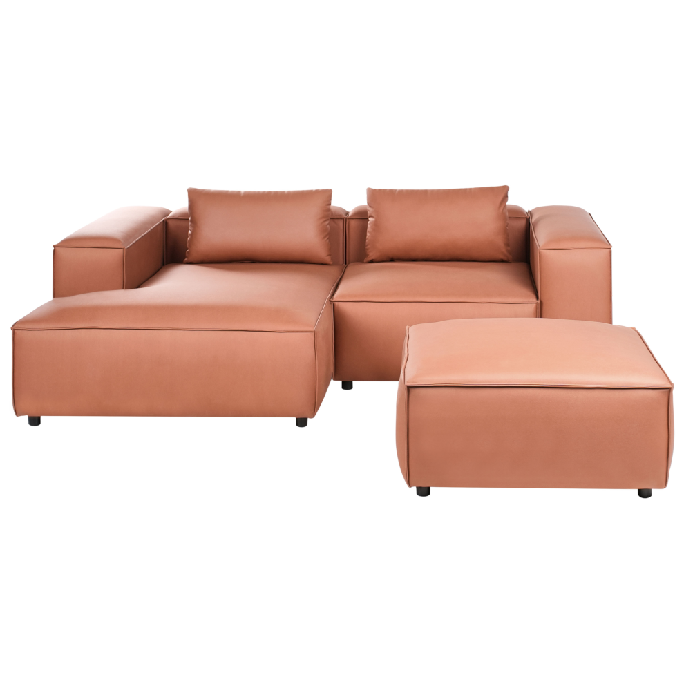 Modular Corner Sofa 3 Seater BRANDE Faux Leather Golden Brown Right Hand