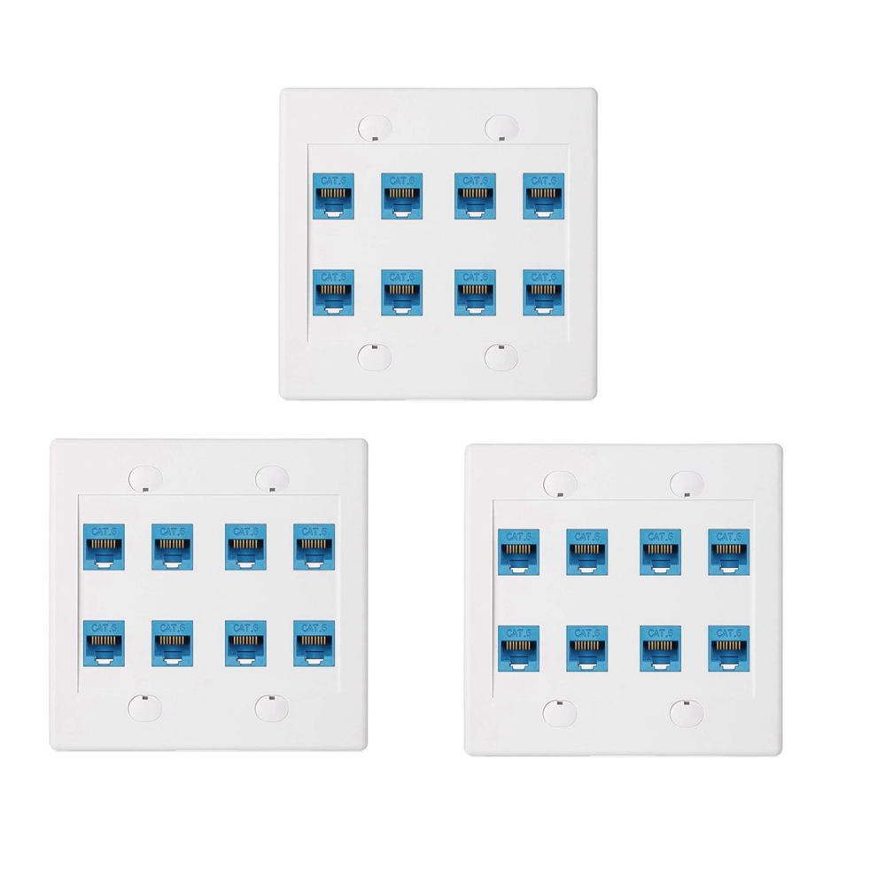Ethernet Wall Plate 8 Port - Double Gang Cat6 Rj45 Jack Blue 4712071122616