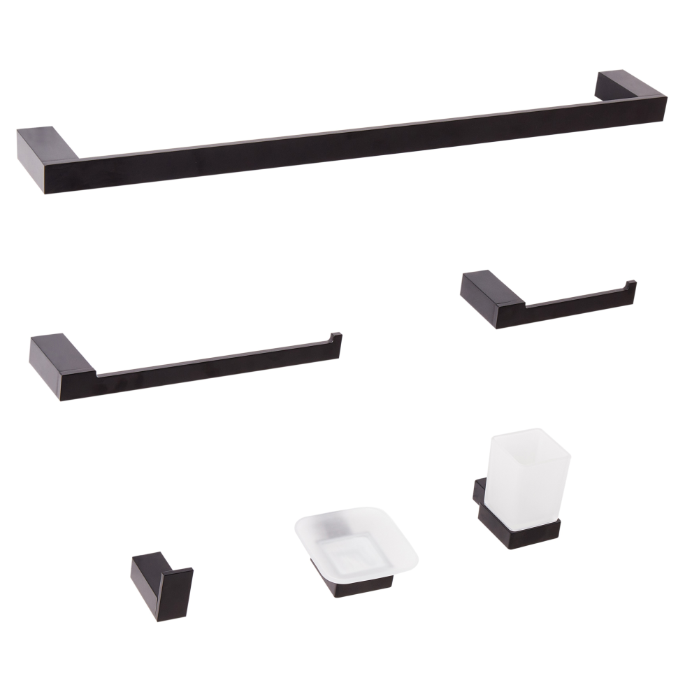 6-Piece Bathroom Hardware Set TUMACO with Towel Bars and Hooks Black