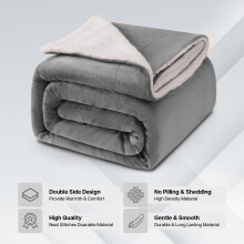 (Super King Sherpa, Silver) 480GSM Thick Reversible Weighted Fleece Blanket Throw