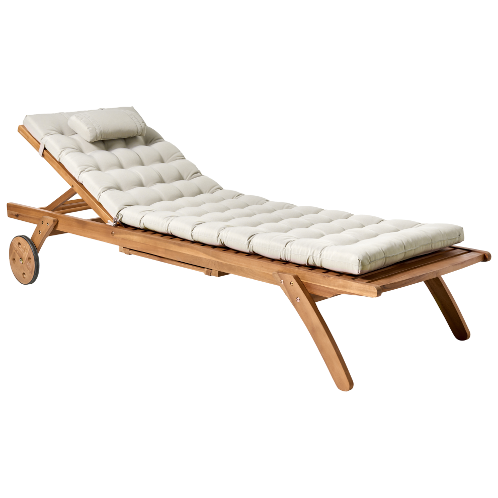 Sun Lounger with Cushion CESANA PREMIUM Acacia Wood Taupe