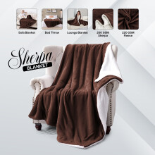 (Super King Sherpa, Coffee) 480GSM Thick Reversible Weighted Fleece Blanket Throw
