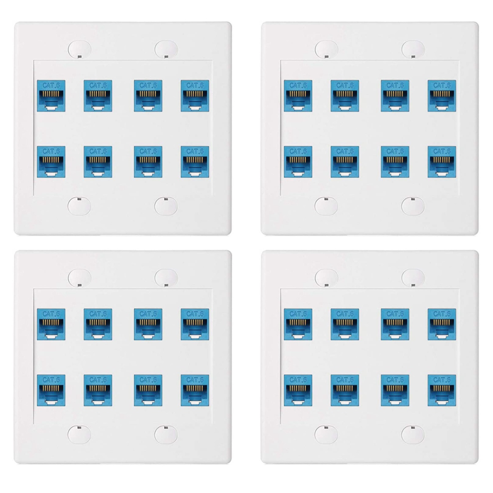 Ethernet Wall Plate 8 Port - Double Gang Cat6 Rj45 Jack Blue 4712071122586