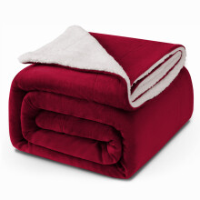 (Super King Sherpa, Red/Burgundy) 480GSM Thick Reversible Weighted Fleece Blanket Throw