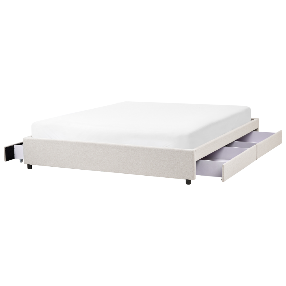 Bed with Storage Drawers without Headboard Fabric PRADES 180 x 200 cm (EU Super King) Light Beige