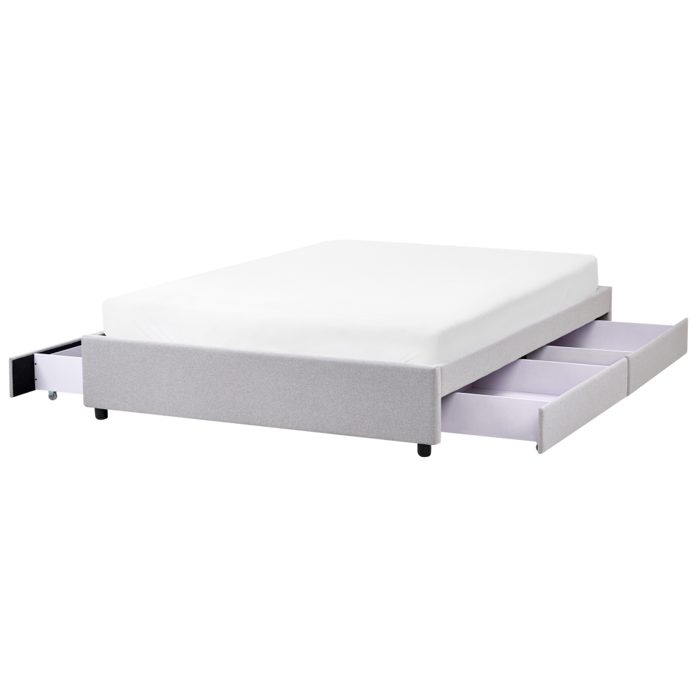 Bed with Storage Drawers without Headboard Fabric PRADES 140 x 200 cm (EU Double) Light Grey