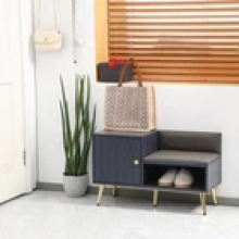 Shoe Bench with Storage Cabinet, Seating Cushion for Entryway Hallway Grey
