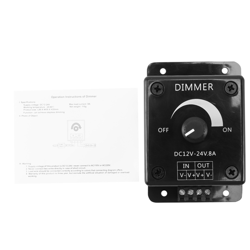Interruttore Dimmer Led Nero Dc 12V 24V 8A Driver Controller Di Alimentazione Singola-image