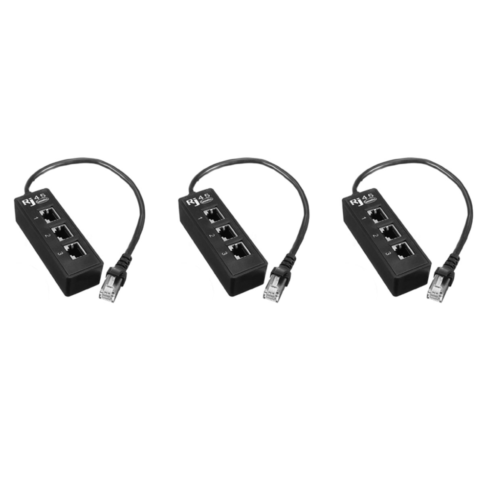 Rj45 Male To 3 Rj45 Female Port Network Cable Splitter Lan Ethernet Black 4712071103554