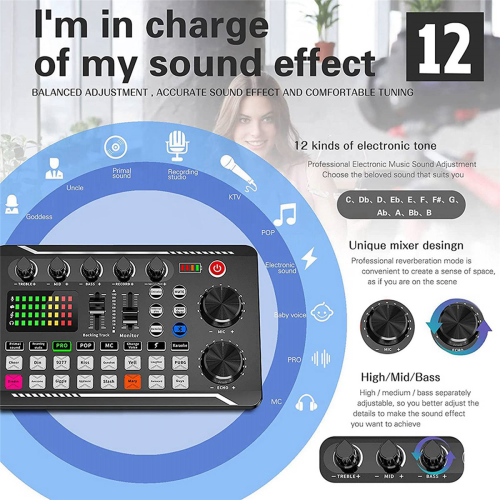 F998 Scheda audio Microfono Suono Interfaccia audio Mixer Suono 2