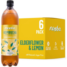 Nexba Elderflower & Lemon Kombucha 1L (Pack of 6) All Natural Sugar Free & Healthy Floral & Citrusy Tonic