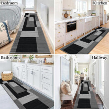 (80 x 150 CM- Large Runner Rug Hallway Bedroom Living Room, Geometric Printed Milo Black Grey Rug) Printed Traditional Runner Rugs Shaggy Fluffy Rug