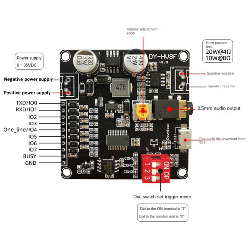DY-HV8F Voice Playback Module 12V/24V Trigger Serial Port Control 2
