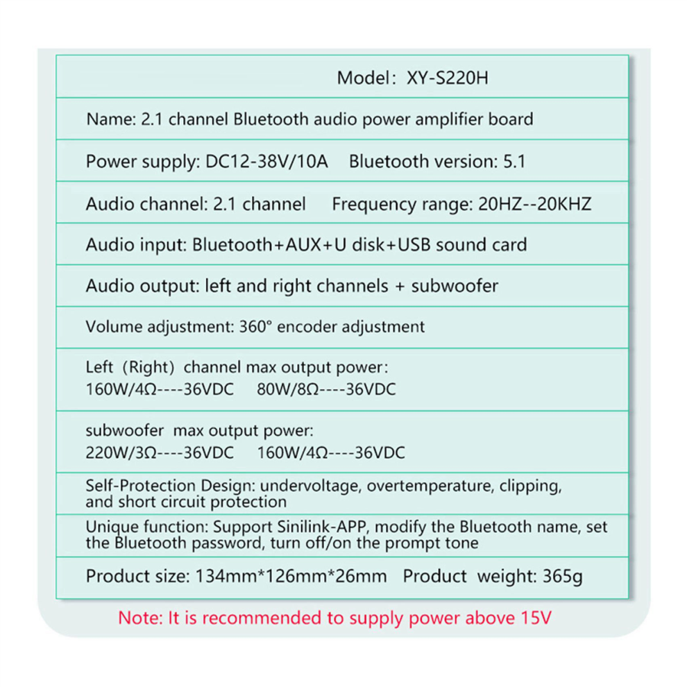 Xy-S220h 160Wx2+220W Power Amplifier Board Tda7498 Subwoofer Module 4711777506201