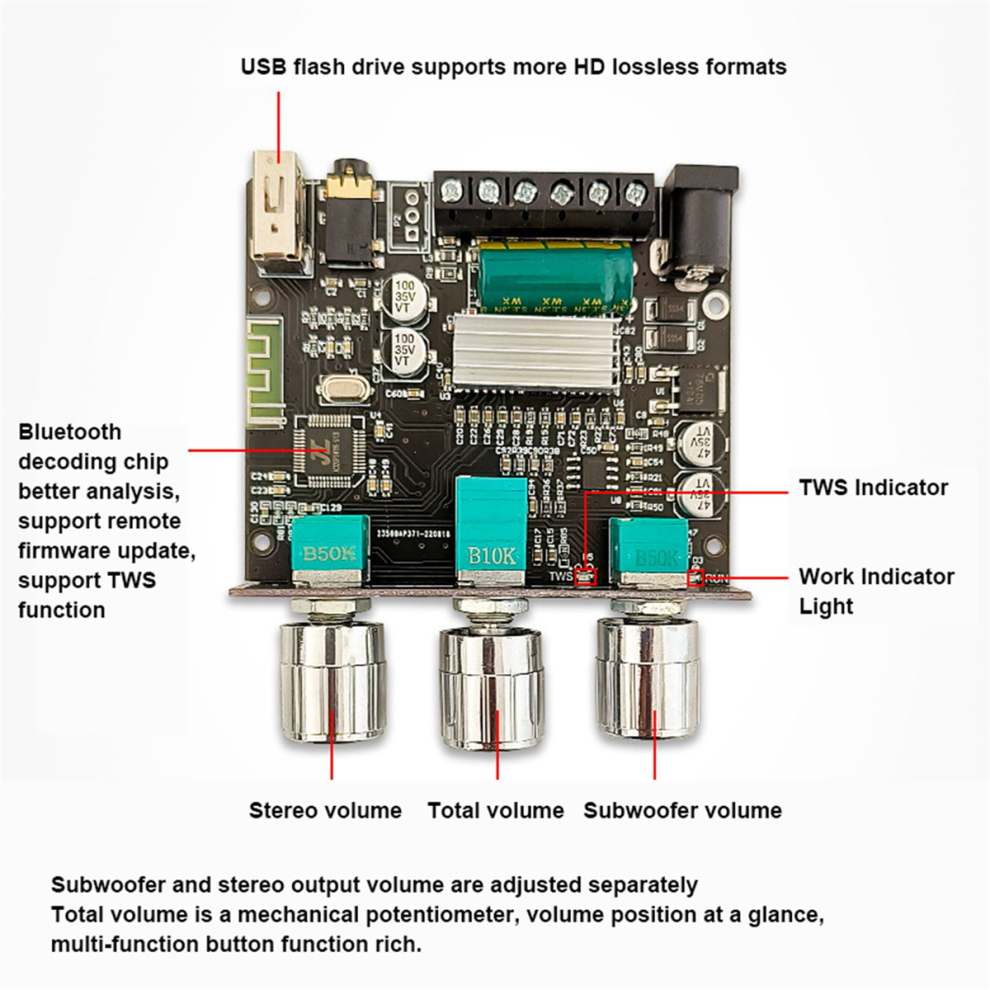Lt23 2.1 Channel Bluetooth Audio Amplifier Board Module 4711777508939