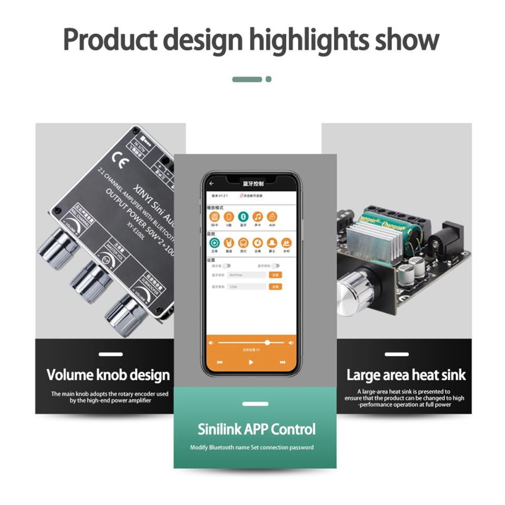 Modulo Amplificatore Audio Bluetooth A 2.1 Canali XY-E100L 50Wx2+100W-image