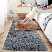 (60 x 220 CM- Runner Rug Bedroom Living Room Kitchen Floor, Shaggy Fluffy Grey Rug) Printed Traditional Runner Rugs Shaggy Fluffy Rug