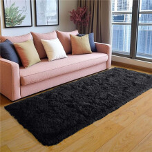 (60 x 220 CM- Runner Rug Bedroom Living Room Kitchen Floor, Shaggy Fluffy Black Rug) Printed Traditional Runner Rugs Shaggy Fluffy Rug
