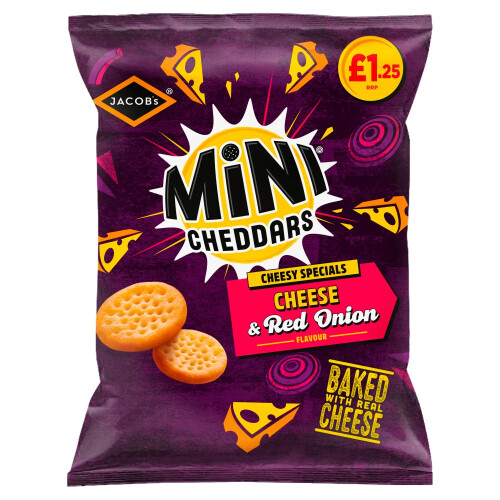 Jacob's Mini Cheddars Cheese & Red Onion Baked Snacks 90g (Packof15)