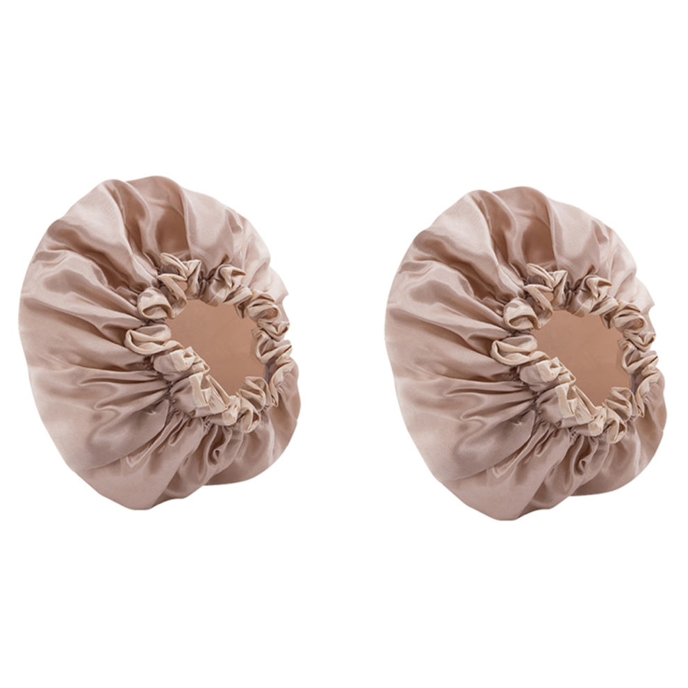 Double-Layer Shower Cap Women's Waterproof Bathing Headgear Champagne