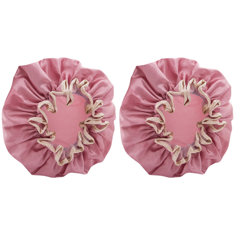 Double-Layer Shower Cap Women's Waterproof Bathing Headgear Pink