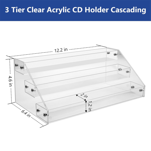 3 Tier Clear Acrylic CD Holder Cascading CD Storage Rack 1