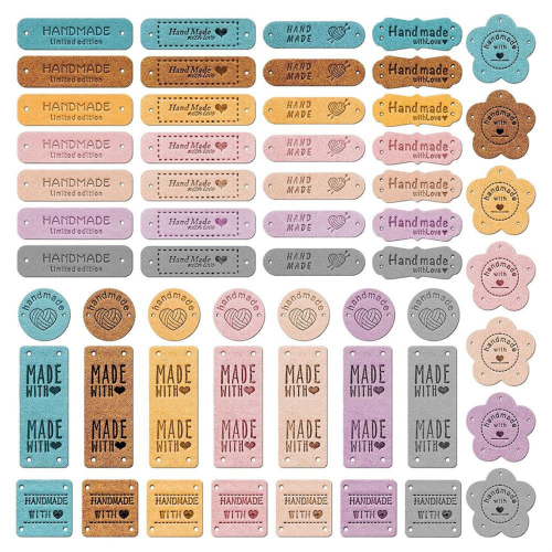 56pcs Handmade Leather Labels,Handmade Leather Labels for Crochet,