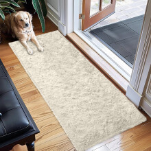(60 x 220 CM- Runner Rug Bedroom Living Room Kitchen Floor, Shaggy Fluffy Cream Rug) Printed Traditional Runner Rugs Shaggy Fluffy Rug