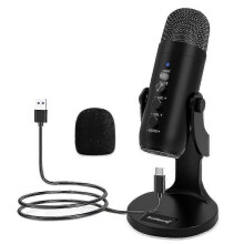 (black)Zealsound Usb Condenser Microphone Studio Recording Mic For Pc Computer Streaming Video Gaming Podcasting Vocal K66 Tw