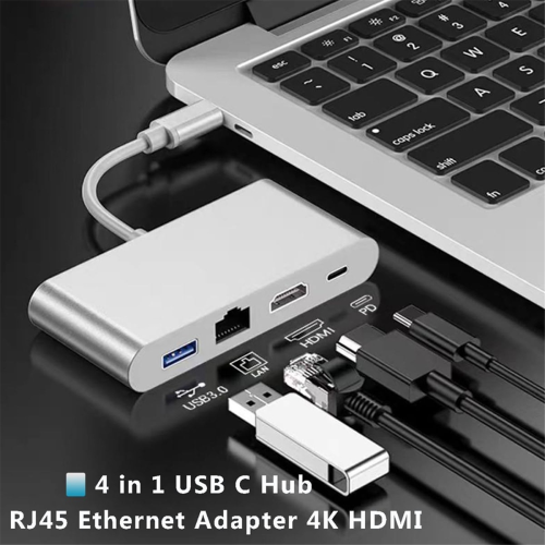 USB-C-Ethernet-Multiport-Adapter, 4-in-1-USB-C-Hub mit 100-Mbit/s-Ethernet 1