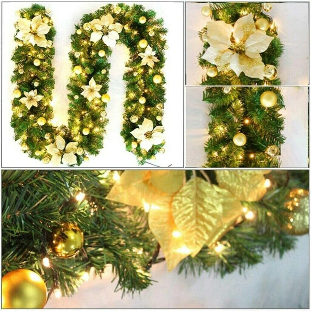 Goplushtoy (Gold) 9Ft Christmas Garland With Led Lights Xmas Decorations Wreath For Fireplace Stair Front Door Decor Gold