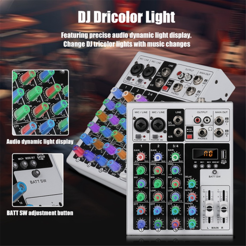 4-Kanal-Audiomixer, XLR, Bluetooth, 48V, EU-Stecker 2