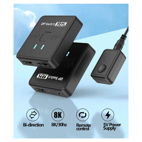 8K DP 1.4 Switch 2x1 with Remote for TV Box PC 1
